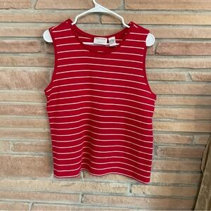Red White Striped Cotton Sleeveless Top XL